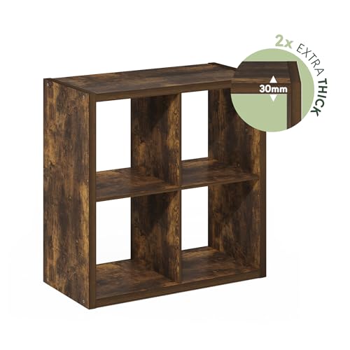 Furinno Cubicle 4-Cube Book Shelf, Extra Thick Frame Bookshelf, Amber Pine | 14.6" x 30" x 30", Reversible Bookcase with Open Back, for Living Room, Bedroom, Home Office - color: Amber Pine, size: 4-Cube