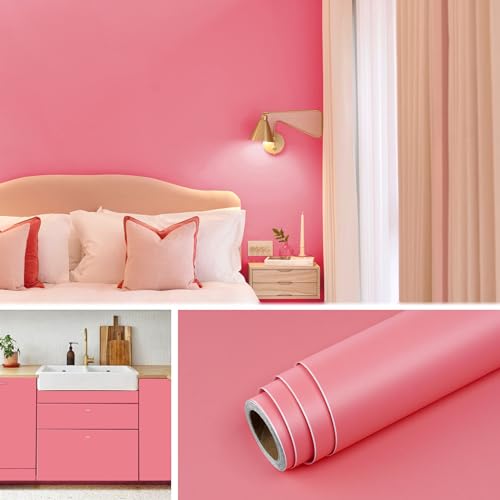 Livelynine Bright Pink Wallpaper Peel and Stick Matte Pink Contact Paper Waterproof Self Adhesive Wallpaper for Bedroom Girls Room Coral Vinyl Wrap for Cabinets Desk Classroom 15.8x78.8 Neon Cherry - color: Bright pink, size: 15.8" x 78.8"