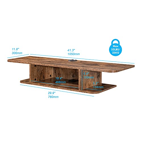 FITUEYES 2 Tier Modern Floating TV Stand Wall Mounted Entertainment Center, Floating TV Shelf Under TV for Living Room, Brown - color: Brown