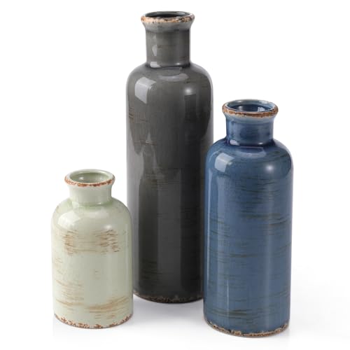 Small Ceramic Vase Set of 3, Boho Modern Flower Vase Room Decor, Farmhouse Decor, Vases for Your Kitchen, Bathroom, Bedroom, Living Room, Office&Shelf Centerpiece Table Decorations - color: Multicolor - 104bl