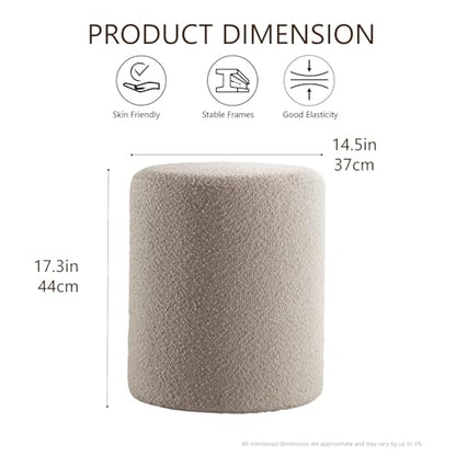 Modern Round Ottoman with Soft Padded Seat, Multifunctional Vanity Stool for Makeup, Upholstered Footrest Stool Ottoman Foot Stool for Living Room, Bedroom - color: Taupe