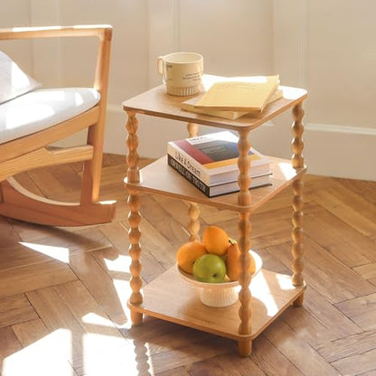 Fultyle End Table, Modern Side Table with 3 Tier Open Shelf, Small Table Bed Side Tables Bedroom for Small Spaces, Living Room and Office (Rustic Walnut) - color: Rustic Walnut