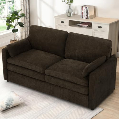 69" Chenille Soft Sofa w/Well-Filled Backrests, Brown | Modern Loveseat w/Plump Pillows, 2 Seater Upholstered Couch w/Thick & Comfy Cushions for Living Room, Bedroom - color: Brown, size: Loveseat