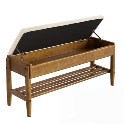 YEPDIN 2 Tier Shoe Rack Bench with Flip-Top Storage,39.3" Solid Wood Shoe Rack Bench with Chenille Cushion,for Entryway, Hallway,Living Room, Bedroom, Closet - color: Light