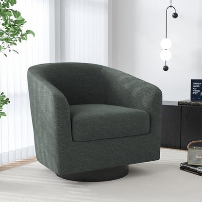 Swivel Barrel Accent Chair, Comfy Reading Armchair, Dark Grey, Set of 1 | Club Chairs for Adults, Low-Back Design, Modern Round Style, Solid Wood Frame & Metal Swivel Base, For Living Room & Bedroom - color: Dark Grey