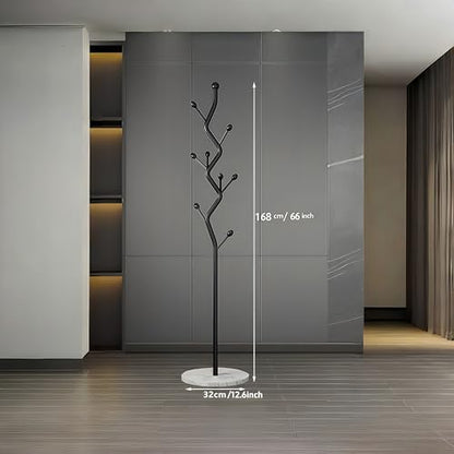 Black Tree Meta Coat Rack with Marble Base Freestanding Hall Tree | Multi-Hook Entryway Organizer for Hallway, Bedroom, Living Room (Black) - color: Black