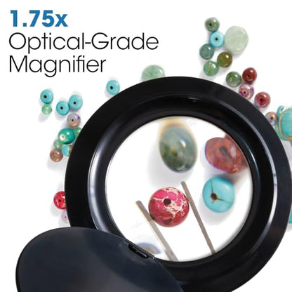 OttLite LED Clip-On Magnifier Lamp with Optical Grade Magnification, Black | ClearSun LEDs | 1.75x Optical Grade Magnifier with 4x Spot Viewer | Sturdy Clip | 3 Brightness Settings - color: Black