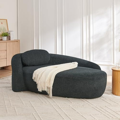 JIVOIT Modern Oval Single Lazy Sofa Chair, Bouclé Fabric Single Lounge Chair with Integrated Backrest, Side Armrest and Pillow, Compact Space-Saving Lounge Chair for Living Room Bedroom (Black//033) - color: Black//033