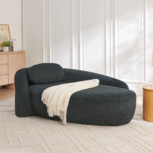 JIVOIT Modern Oval Single Lazy Sofa Chair, Bouclé Fabric Single Lounge Chair with Integrated Backrest, Side Armrest and Pillow, Compact Space-Saving Lounge Chair for Living Room Bedroom (Black//033) - color: Black//033