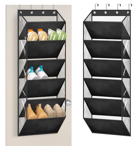 AOODA Clear Over The Door Shoe Organizer Storage Holds 12 Pairs, Narrow Door Hanging Shoe Rack for Closet, Deep Pockets Shoe Holder Hanger for Sneakers, Boots (Black) - color: Black, size: 44.5"