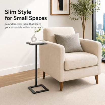 Modern Stable C Table End Table, 23.4" Tall, Medium, Black | C Shaped Side Table that Slides Under Sofa, Slim Under Couch Table, Industrial Coffee Tray Table for Living Room Bedroom - color: Black, size: Medium