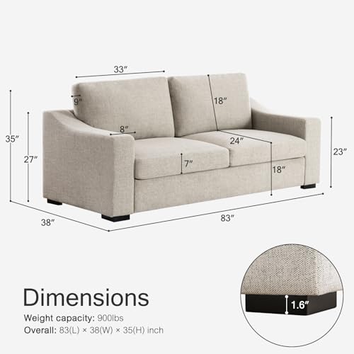 Modular Sectional Couch Set, 47" Oversize Accent Chair and 85" Modern Loveseat Sofa Deep Couch for Apartment, Living Room, Bedroom, Linen, Oatmeal - color: Oatmeal, size: 85 Inch - Deep Couch + Single Sofa