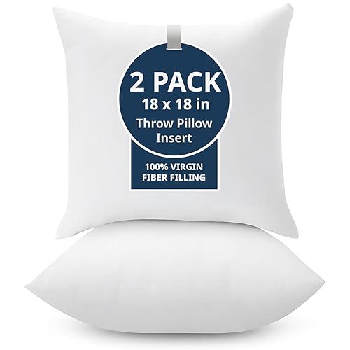 LANE LINEN 18x18 Pillow Inserts Set of 2, Square, Shape Retention - White | Pillow Inserts, Set Of 2 - For Sofa & Living Room, Machine Washable, Ultra-Soft 120 GSM Fabric, Reusable Insert - size: 18x18