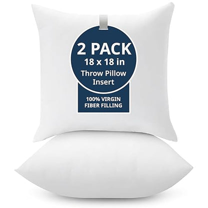 LANE LINEN 18x18 Pillow Inserts Set of 2, Square, Shape Retention - White | Pillow Inserts, Set Of 2 - For Sofa & Living Room, Machine Washable, Ultra-Soft 120 GSM Fabric, Reusable Insert - size: 18x18