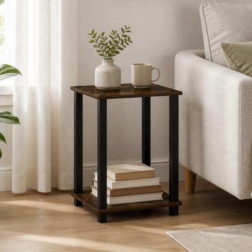 2-Tier Small End Table with Open Shelf, Easy Assembly Toolless Nightstand, Night Stand, Side Table, for Bedroom, Living Room, Amber Pine - color: Amber Pine/Black, size: 2 Tier, Set of 1