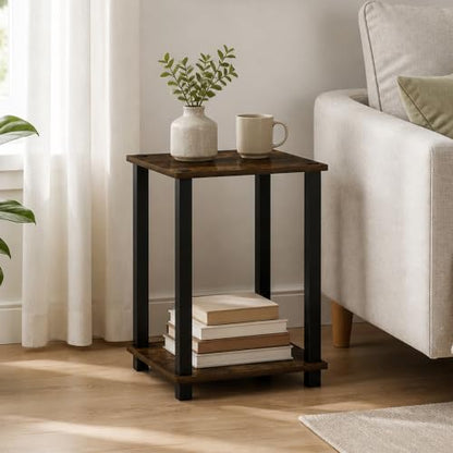 2-Tier Small End Table with Open Shelf, Easy Assembly Toolless Nightstand, Night Stand, Side Table, for Bedroom, Living Room, Amber Pine - color: Amber Pine/Black, size: 2 Tier, Set of 1