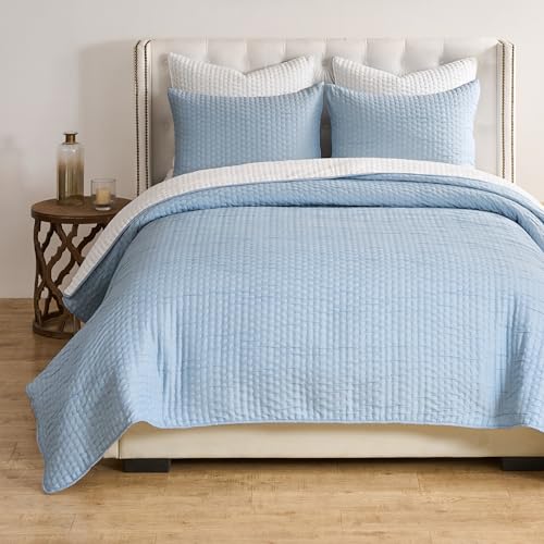 Greenland Home Fashions Homestead Modern Artisan Reversible Matelassé Coverlet Set, 3-Piece Full/Queen, Sky Blue - color: Sky Blue, size: 3-Piece Full/Queen