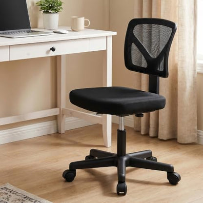 Sweetcrispy Small Armless Desk Chair, Mesh Rolling Office Chairs | Adjustable Ergonomic Lumbar Support, Low-Back, Swivel Wheels, Home Work, Bedroom, Study, Student, Adults, New Black - color: New Black