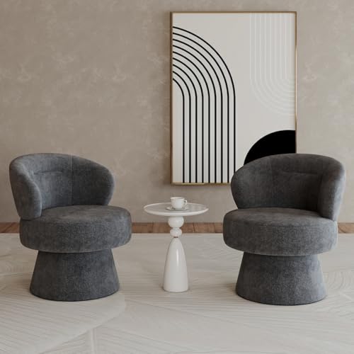 360° Swivel Accent Chairs Set of 2, Modern Chenille Upholstered Boucle Dining Chair with Back, Vanity Chair Accent Armchair Side Chairs for Dining/Living Room, Bedroom, Gray - color: Grey, size: 2 Chairs
