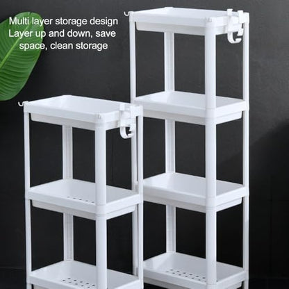 Bathroom Tower Shelf, White Plastic Freestanding Storage Rack, Narrow Standing Shelf Unit for Bathroom Kitchen Bedroom(3 Layers) - size: 3 Layers