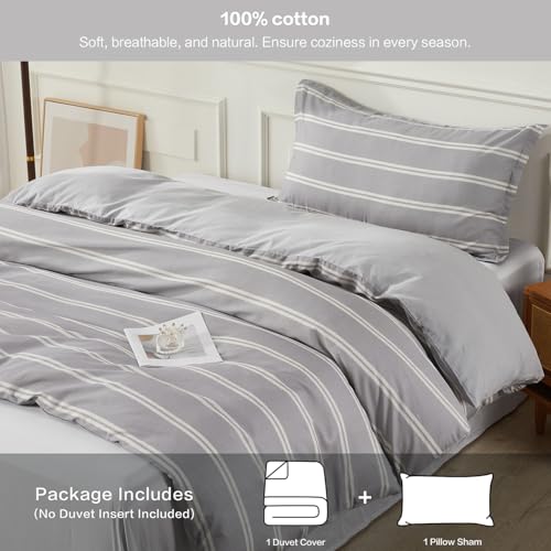 SAPHREAS Boy Gray Stripes Duvet Cover Set Twin Size 2pcs Dark Grey Streak Bedding Comforter Cover Set 1 Duvet Cover 1 Pillow Sham - color: Light Gray, size: Twin (68"x90")