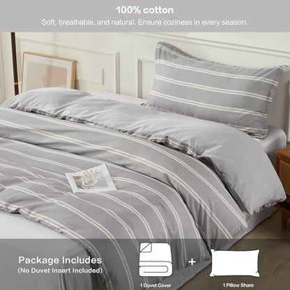 SAPHREAS Boy Gray Stripes Duvet Cover Set Twin Size 2pcs Dark Grey Streak Bedding Comforter Cover Set 1 Duvet Cover 1 Pillow Sham - color: Light Gray, size: Twin (68"x90")