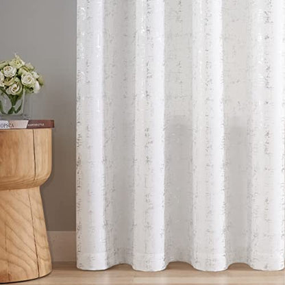 Taisier Home Silver Foil Print Linen Textured Curtains Geometric Dots Pattern Design Curtains for Nursery Toy Room Thermal Insulated Window Treatment 2 Panels 54" L,White and Silver Drapes Print - color: White/Silver, size: 52"W x 54"L (Pack of 2)