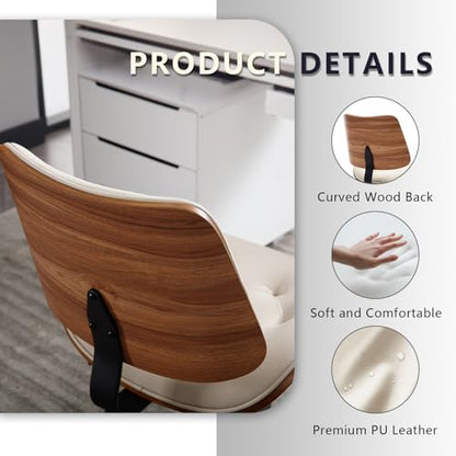 Armless Home Office Chair in Button Style, PU Leather Small, Beige | PU Leather Adjustable Height Computer Desk Chair, 360 Swivel Small No Arms Office Seat, Walnut Design Stool, 300LBS Cap - color: Beige, size: Button Style