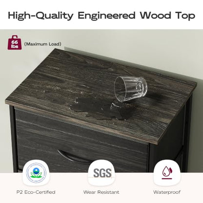 WLIVE 5 Drawer Dresser for Bedroom, Tall Chest of Drawers, Black Wood Grain | 5 vertical fabric drawers, Tall vertical design, Bedroom or closet use, Dresser for small spaces, Sturdy steel frame - color: Charcoal Black Wood Grain Print