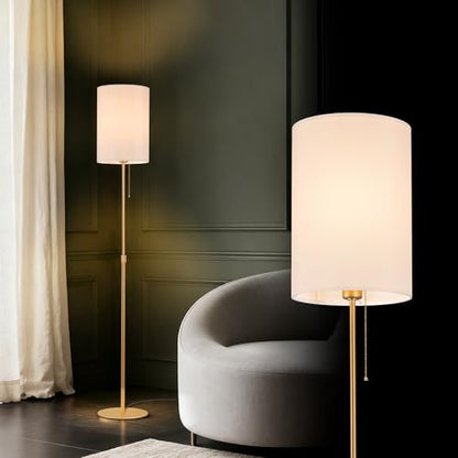 Tubicen Gold Floor Lamp with Pull Chain Fabric Dimmable Corner Tall Lamp | Modern Slim Narrow Standing Lamp 61"H Tall Adjustable Floor Lamp for Living Room Bedroom Office Dining Room, Space-Saving