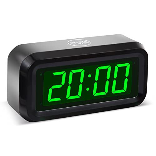 Digital Alarm Clock Battery Operated with LED Display for Bedrooms, Long Battery Life for 12 Months, 3 Brightness Adjustable, 12/24 Hour, Snooze, Black Case with Green Digits - color: Black-green2
