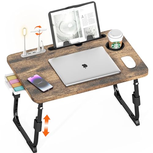Lap Desk for Bed Adjustable Height with USB Port 23.6" x15.7" Desktop | Storage Drawer, Bookshelf, Fits 17" Laptop, For couch WFH Study, Foldable Non-Slip No Assembly Sturdy Lightweight Carbonized - color: Carbonized