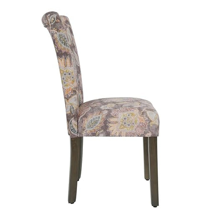 HomePop Parsons Classic Upholstered Accent Dining Chair, Set of 2, Multicolor Gray Floral - color: Grey Floral, style: Pack of 2