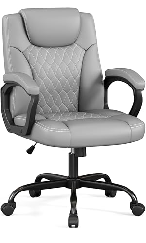 Misolant Office Chair, Executive Desk Chair, PU Leather Comfortable Ergonomic Chairs with Fixed Armrest, Adjustable Height, Rocking Function, 360° Swivel Wheels, Gray - color: Grey