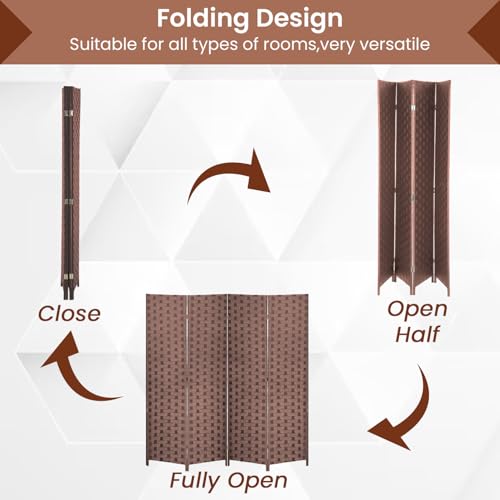 Room Divider Wall Divider 6FT 4 Panels Wood Mesh Hand-Woven Indoor Room Screen Folding Portable Partition Screen, Brown - color: Brown