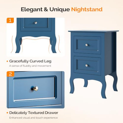 Bonnlo Blue Nightstand Set of 2, Blue Night Stands with Drawers for Bedroom, Kids Room, Living Room, Wood, 15.75" W x 11.8" D x 23.6" H - color: Navy Blue