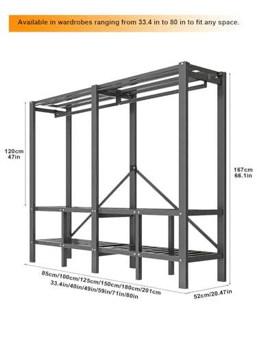 FPIGSHS 80in Heavy Duty Clothes Rack with Magnetic Door 1300LBS Foldable Portable Wardrobe Closet for Hanging Clothing Garment Rack for Bedroom Closet System (B, 80in) - color: B, size: 80in