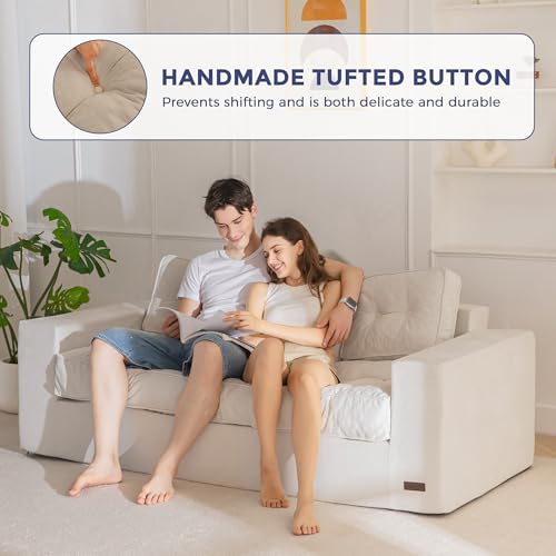 MAXYOYO 3-Seater Boneless Sofa Couch, Tufted Sofa Lounge for Living Room, Comfy Bean Bag Chair High-Density Foam Couch with Pillows, No Assembly Required - color: Chenille Light Grey, size: 3 Seater