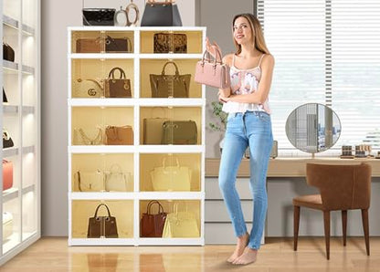 CIMLORD 4-Tier Foldable Shoe Rack Organizer for Boots, 16 Pairs, White | Collapsible Large Plastic Shoe Cabinet Storage, Fits Tall Boots, Stackable with Lids, Easy Assembly, for Closet & Entryway - size: 4 Tiers 16 Pairs