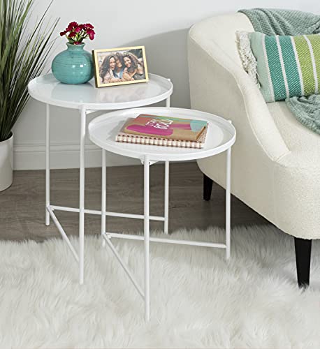 Kate and Laurel Ulani Modern Nesting Side Table, Set of 2, White, Sophisticated Glam End Tables for Storage and Display - color: White