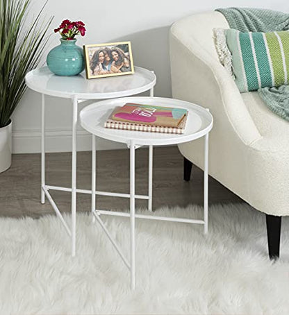 Kate and Laurel Ulani Modern Nesting Side Table, Set of 2, White, Sophisticated Glam End Tables for Storage and Display - color: White