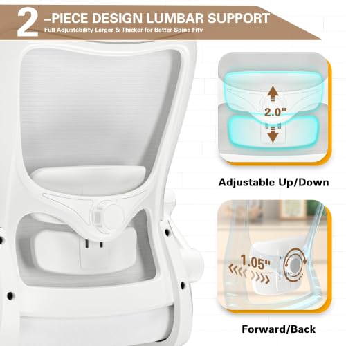 Ergonomic Office Chair for Long Hours, Adjustable Padded Lumbar Support for Lower Back Relief, 330 lb Capacity, Comfortable Computer Desk Chair for Home Office, Work & Study