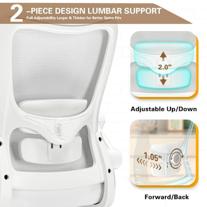 Ergonomic Office Chair for Long Hours, Adjustable Padded Lumbar Support for Lower Back Relief, 330 lb Capacity, Comfortable Computer Desk Chair for Home Office, Work & Study