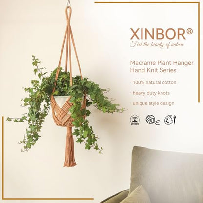 4 Pack Macrame Plant Hangers Indoor Up to 10 inch Pot, Boho Hanging Planters, Plant Holder with 8Pcs Stainless Steel Hooks - color: 4pcs Caramel Hanger
