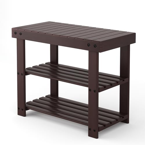 OLIXIS 3-Tier Bamboo Shoe Rack Bench, Free Standing Wooden Storage Organizer for Entryway Closet Small Space, Stackable, 286 lb Load Capacity, 11.2x19.7x17.9 Inches, Brown - color: Brown, size: 11.2"W x 19.7"L x 17.9"H