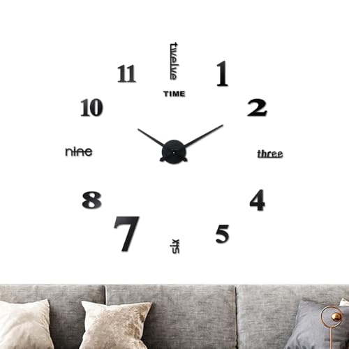 Frameless DIY Large Wall Clock Modern 3D Mirror Digital Big Wall Clocks for Living Room Bedroom Office Hotel Home Wall Decor (Black) - color: Black