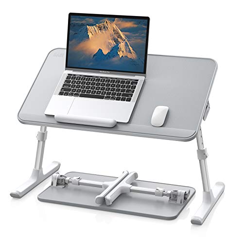 SAIJI Non-Slip Leather Lap Desk Laptop Bed Tray Table, Laptop Stand for Bed | Portable Lightweight Standing Desk for Writing Eating Reading Couch Sofa Floor with Laptop Stopper - color: Gray, size: Medium