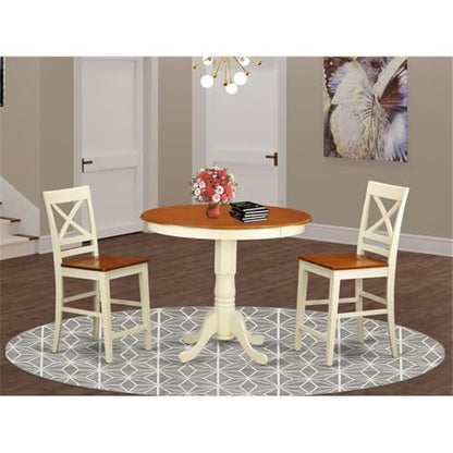 East West Furniture JAQU3-WHI-W 3 Piece Counter Height Dining Table Set Contains a Round Wooden Table with Pedestal and 2 Kitchen Dining Chairs, 36x36 Inch, Buttermilk & Cherry - color: Jaqu3-whi-w