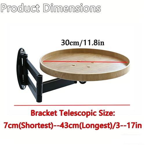 Retractable Wall Mounted Folding Table, 11.8" Adjustable Small Folding Round Desk with Retractable Aluminum Alloy Brackets for Bedroom Bathroom Balcony Living Room Saving (Oak Color) - color: Oak Color