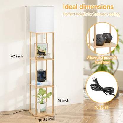 Coucrek 2-Pack Floor Lamp with Shelves, 3-Tier Standing Shelf Lamp | 3CCT 950LM Bulb Included, Storage Bookshelf Tall Lamps for Living Room Bedroom Office - color: Wood